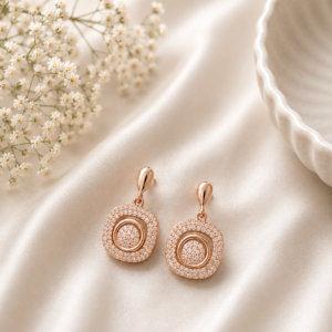 Rose Gold CZ Geometric Drop Earrings