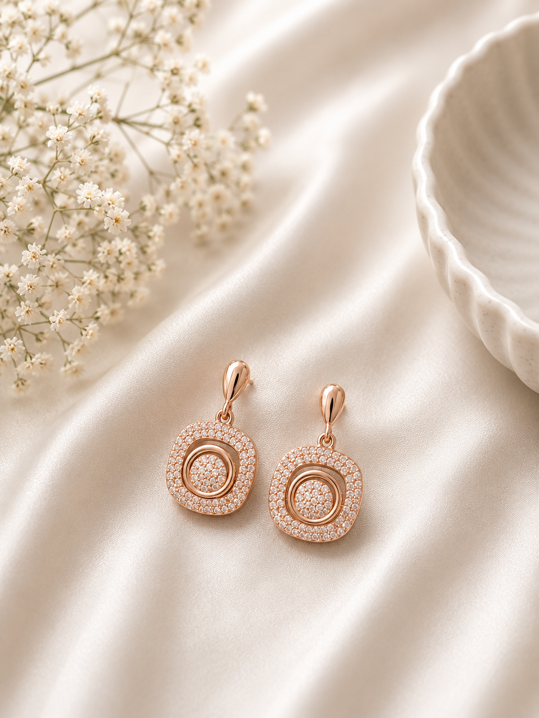 Rose Gold CZ Geometric Drop Earrings