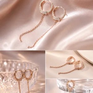Rose Gold CZ Chain Hoop Earrings