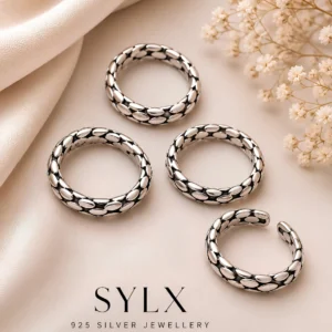 925 Silver Scale Motif Textured Adjustable Toe Rings