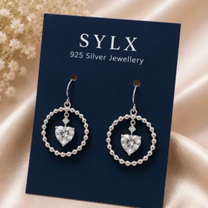 925 Silver Sparkling Heart Beaded Hoop Earrings