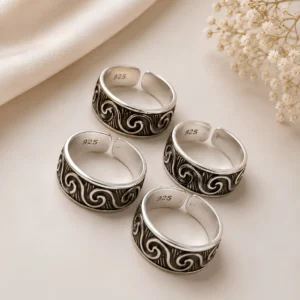 925 Silver Vintage Wave Oxidized Adjustable Toe Rings
