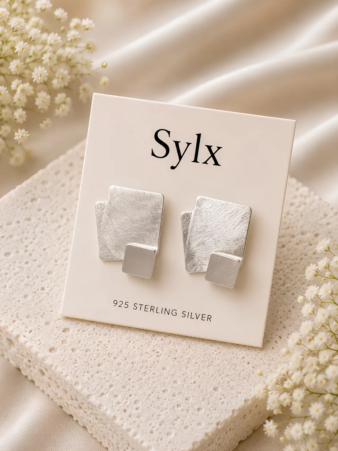 925 Sterling Silver Minimalist Square Stacked Stud Earrings
