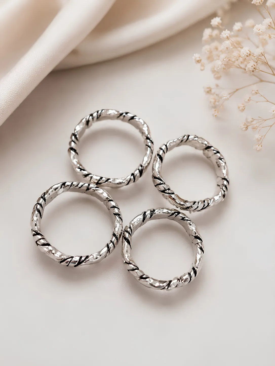 925 Sterling Silver Textured Grooved Adjustable Toe Rings