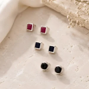 925 Sterling Silver Assorted Colored Crystal Square Stud Earrings