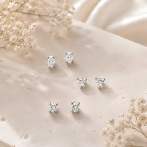 925 Sterling Silver Assorted Minimalist Solitaire Stud Earrings