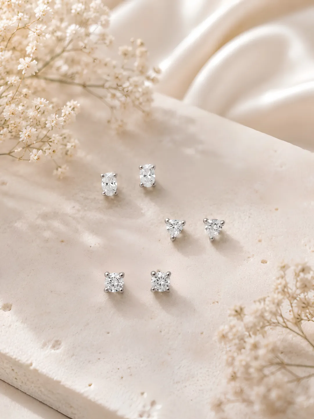 925 Sterling Silver Assorted Minimalist Solitaire Stud Earrings