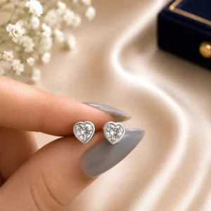925 Sterling Silver Smooth Bezel Heart Stud Earrings
