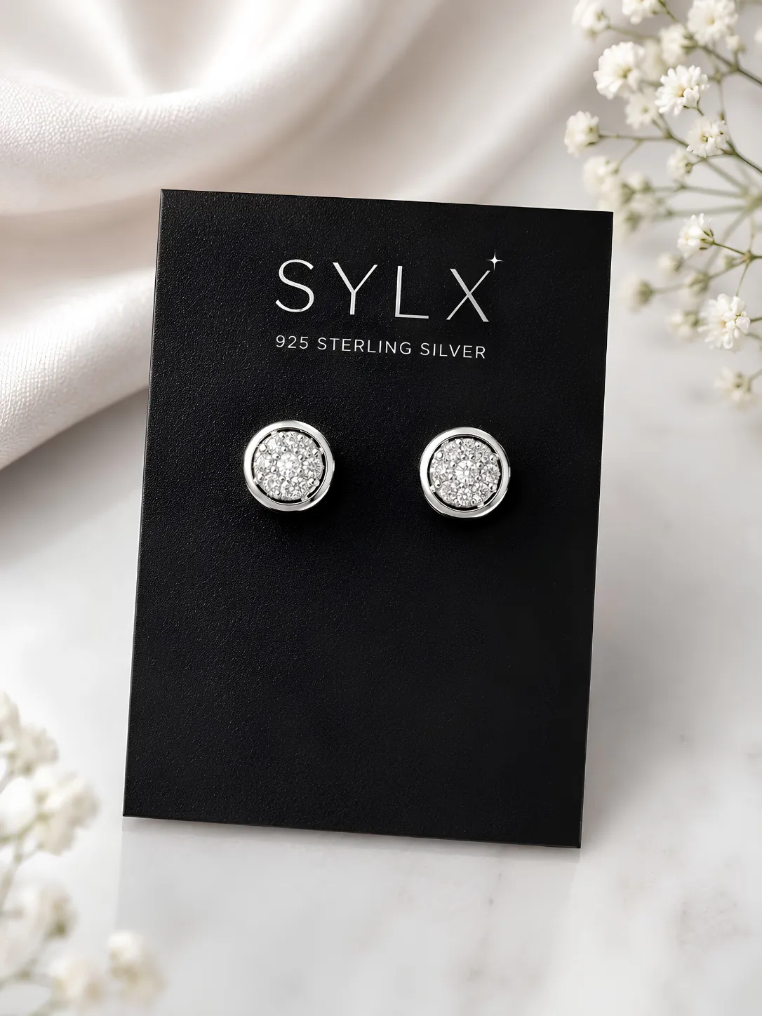 925 Sterling Silver Dazzling Halo Cluster Stud Earrings