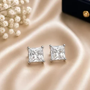 925 Sterling Silver Classic Princess-Cut Solitaire Stud Earrings