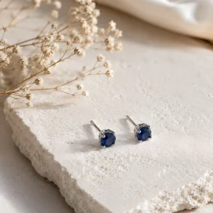 925 Sterling Silver Deep Sapphire Blue Solitaire Stud Earrings
