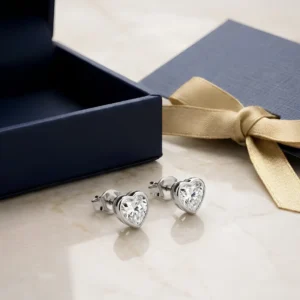925 Sterling Silver Radiant Heart Solitaire Stud Earrings