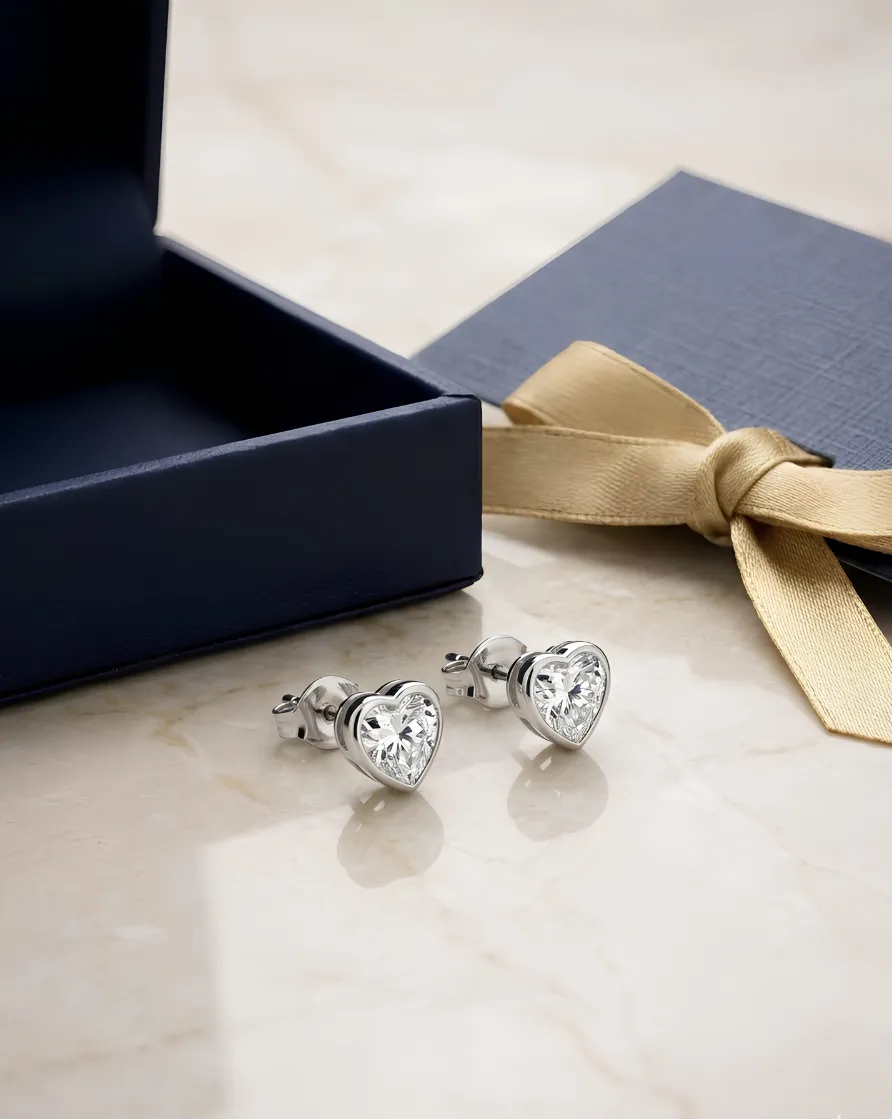 925 Sterling Silver Radiant Heart Solitaire Stud Earrings