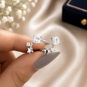 925 Sterling Silver Celestial Star & Square Open Ring