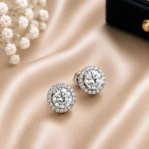 925 Sterling Silver Classic Halo Solitaire Stud Earrings